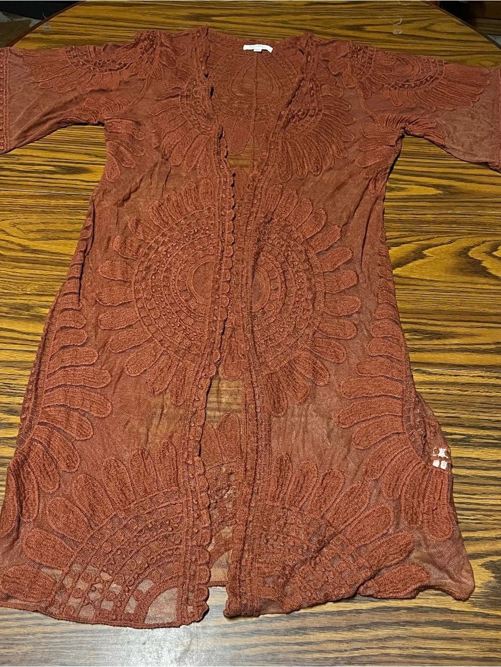 Rebellion Sheer Open Front Wrap in Rust Size Small